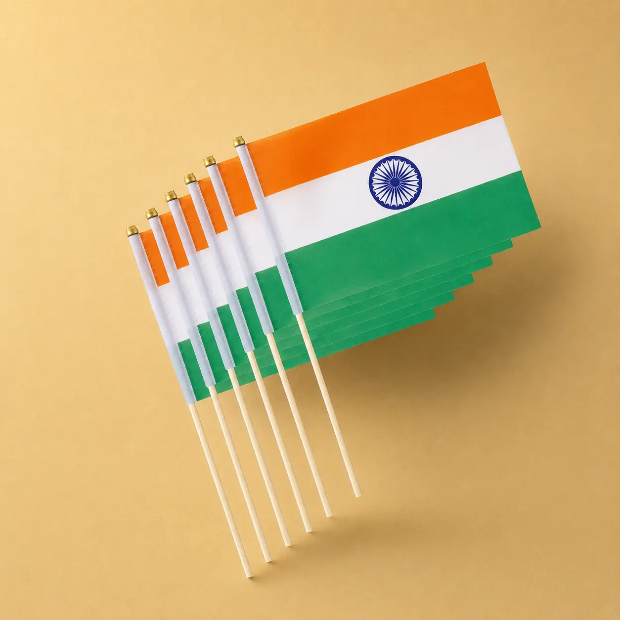 Wooden-Stick Tricolour Flags - (Large) Pack of 10