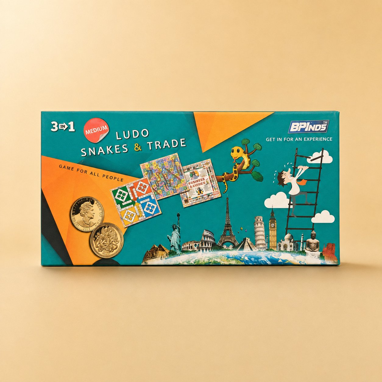 3 in 1 Board Game (Medium) Ludo/Snake/Trade