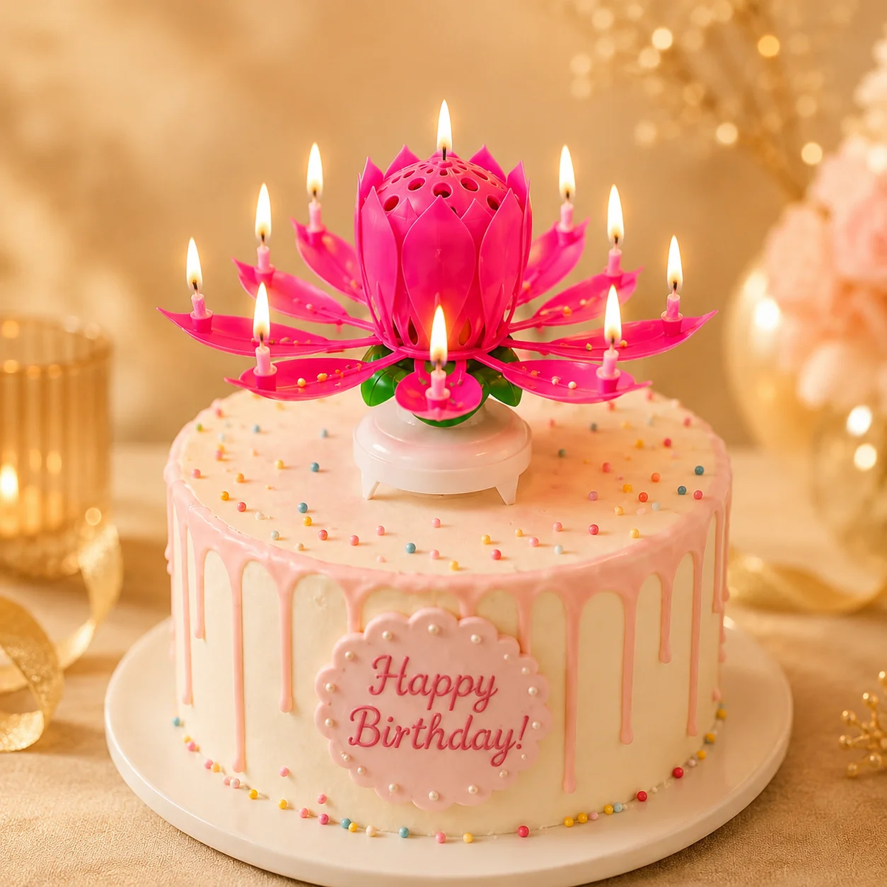Happy Birthday Melody Flower Candle